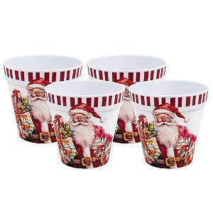 Kit 4 Potes Multiuso Natalino em Melamina Prime Papai Noel Vintage 11x10cm Decorativo