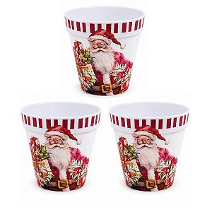 Kit 3 Vasos Cachepot Natalino em Melamina Prime Papai Noel Vintage 11x10cm Decorativo
