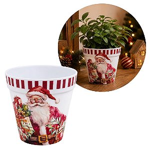 Vaso Cachepot Natalino em Melamina Prime Papai Noel Vintage 11x10cm Decorativo