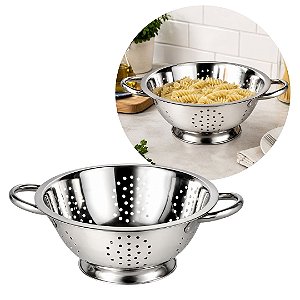 Escorredor de Massas e Macarrão Aço Inox Premium 23cm com Alças Laterais - Tuut