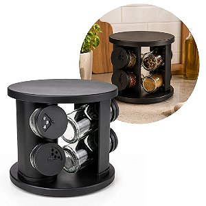 Porta Condimentos Giratório 6 Potes de Vidro Liso 85ml com Base Organizadora