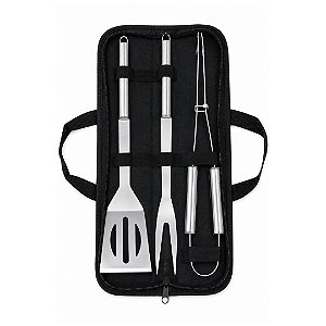 Kit Churrasco 3 Peças Aço Inox Premium com Maleta, Alça e Zíper - Mundial Casa