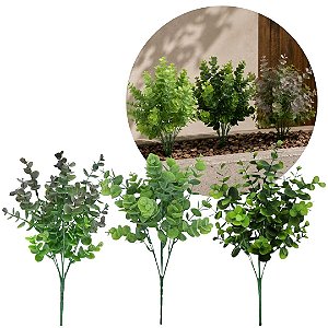Kit 3 Mini Buquês de Eucalipto Artificial Permanente 30cm Verde Mescla Prime