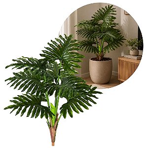 Planta Imbé Artificial Permanente 90cm com Tronco e 7 Folhas Verdes Decorativas