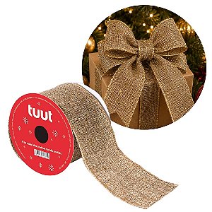 Fita Aramada Decorativa Dourada Rústica Tipo Juta Trançada 6,3cm x 9,14 metros
