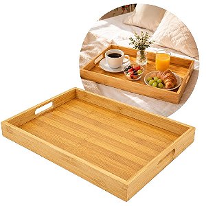 Bandeja Retangular de Bambu Grande Kazan Nature 40x28,5cm com Alças Laterais
