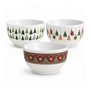 Kit 3 Cumbucas Porcelana Capri Decoradas Natal Grande 500ml  - Mundial Casa