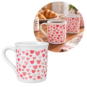 Mini Caneca Porcelana Branca 150ml Corações Vermelhos Prime