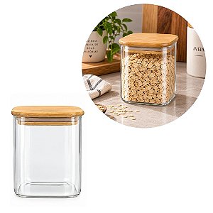 Pote Hermético Vidro Borossilicato 1 Litro Tampa de Bambu Porta Mantimentos