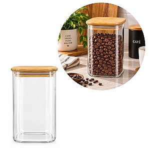 Pote Hermético Vidro Borossilicato 1200ml Tampa de Bambu Porta Mantimentos