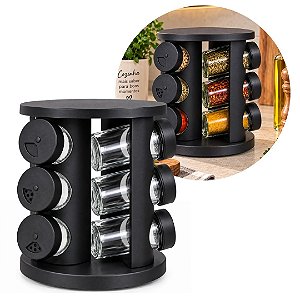 Porta Condimentos Base Giratória com 9 Potes de Vidro 80ml 3 Saídas - Praticasa