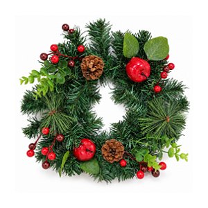 Guirlanda de Natal Decorada Verde 30cm com Pinhas Berries e Folhagens Luxo - Master Christmas
