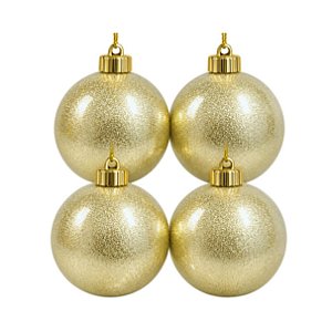 Kit 4 Bolas de Natal Dourado Glitter Perolado Luxo 8cm Premium