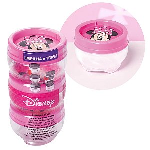 Kit 3 Mini Potes Organizadores Minnie Mouse 155ml Gire e Trave Empilháveis Plasútil