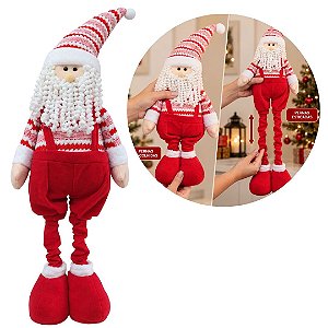 Papai Noel Decorativo Retrátil 46 a 90cm Pelúcia Vermelho e Branco Prime Estica e Encolhe!