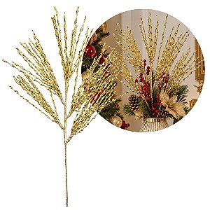Galho Decorativo Pick Natalino Setarias Dourado Espiral Aramado 60cm