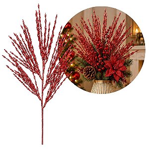 Galho Decorativo Pick Natalino Setarias Vermelho Espiral Aramado 60cm