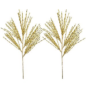 Kit 2 Galhos Decorativo Pick Natalino Setarias Dourado Espiral Aramado 60cm