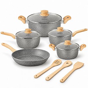 Conjunto de Panelas Fratelli Max Chef Wood 8 Peças Revestimento Cerâmico Antiaderente Indução