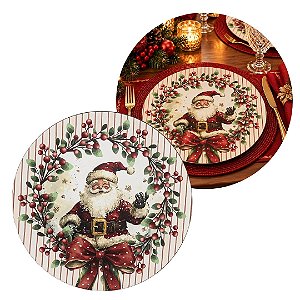 Sousplat Natalino Papai Noel e Azevinhos 33cm Plástico PP Luxo - Tuut