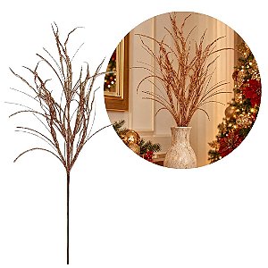Galho Natalino Decorativo Ramos Bronze com Glitter Luxo 70cm - Tuut