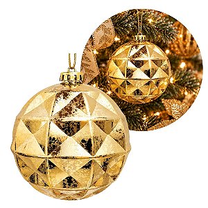 Bola de Natal Dourada Grande 15cm Textura Diamond Marmorizado Luxo - Master Christmas