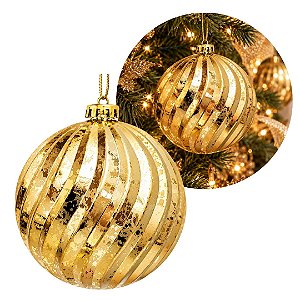 Bola de Natal Grande 15cm Dourada Ondulada Marmorizado Luxo - Master Christmas