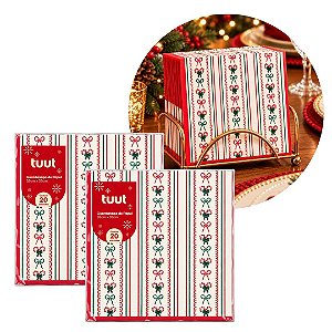 Kit 2 Pacotes Guardanapo Decorado Natalino Mini Laços e Bengala Doce Vermelho e Verde 33x33cm 20 Folhas
