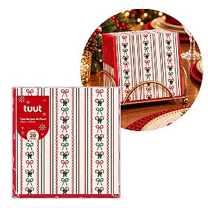 Guardanapo Decorado Natalino Mini Laços e Bengala Doce Vermelho e Verde 33x33cm 20 Unidades