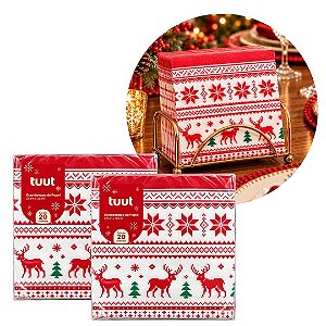 Kit 2 Pacotes Guardanapo Decorado Natalino Renas Vermelho 33x33cm 20 Folhas
