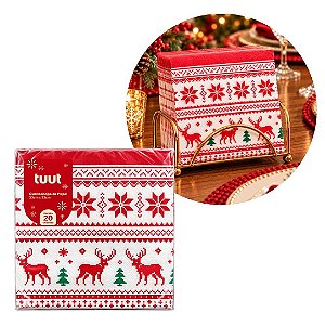 Guardanapo Decorado Natalino Renas Vermelho 33x33cm 20 Unidades