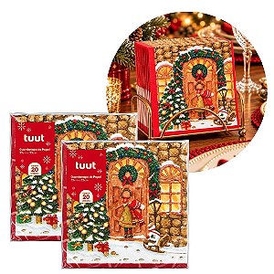 Guardanapo Decorado Natalino Casa Papai Noel 33x33cm 20 Unidades