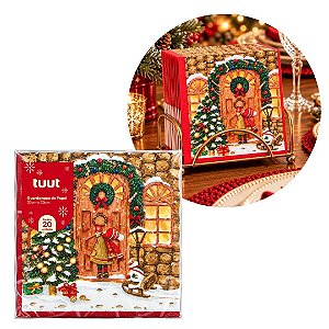 Guardanapo Decorado Natalino Casa Papai Noel 33x33cm 20 Unidades