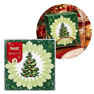 Guardanapo Decorado Natalino Pinheiro Verde 33x33cm 20 Unidades