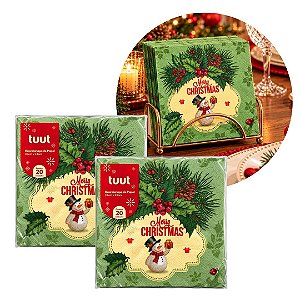 Ki 2 Pacotes Guardanapo Decorado Natalino Boneco de Neve Merry Christmas 33x33cm 20 Folhas