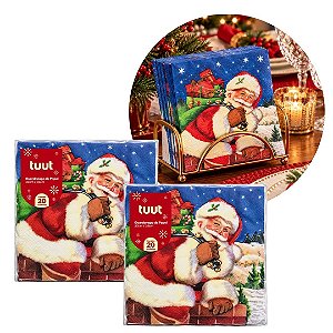Kit 2 Pacotes Guardanapo Decorado Estampa Natal Papai Noel 33x33cm 20 Folhas