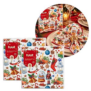 Kit 2 Pacotes Guardanapo Decorado Estampa Natalina Enfeites 33x33cm  20 Folhas