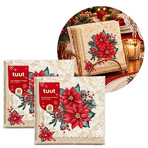 Kit 2 Pacotes Guardanapo Decorado Natalino Bico de Papagaio 33x33cm 20 Folhas