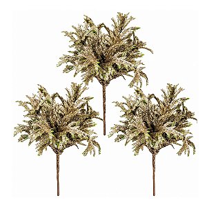 Kit 3 Picks Natalinos Decorativos Folhagens Champanhe com Glitter 20cm