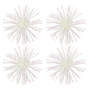 Kit 4 Enfeites Natalinos Flor Dente de Leão Glitter Cristal Branco Furta-Cor 10cm - Tuut