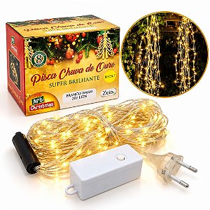 Pisca Sequencial 200 LEDs Branco Quente 10 Fios de 2m 8 Funções Bivolt - Art Christmas
