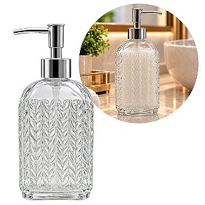 Saboneteira Porta Sabonete Líquido Vidro Clear Folhagens 500ml - Tuut
