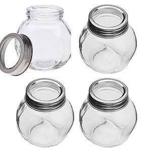 Jogo Mini Potes Tempero e Condimentos Vidro Tampa Visor 200ml 4 Unidades - Lyor