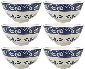 Jogo Tigela Bowl Porcelana Blue Garden 250ml 6 Unidades - Lyor