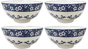 Jogo Tigela Bowl Porcelana Blue Garden 600ml 4 Unidades - Lyor