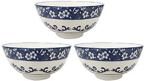 Jogo Tigela Bowl Porcelana Blue Garden 600ml 3 Unidades - Lyor