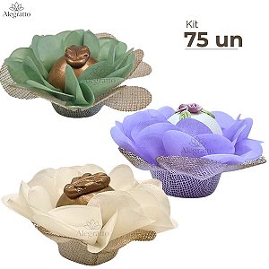 Kit 75 Forminhas Lunita Papel com tela - Lilás / OFF / Verde Menta
