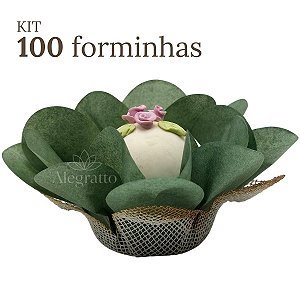 Kit 100 Forminhas Lunita Papel com tela - Verde Oliva Escuro