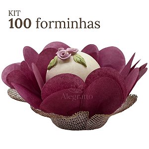 KIT 100 Forminhas Lunita Papel com tela - Rosa Velho