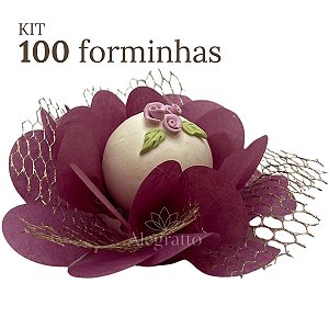 Kit 100 forminhas Imperial - Papel com tela - Rosa Velho Escuro SS39